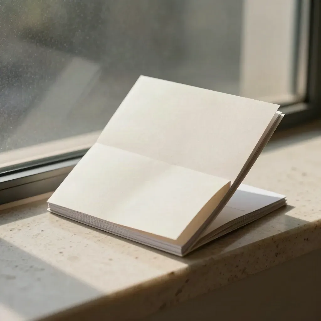 Buku profil LinkedIn korporat bersama kad kecil di atas batu travertine terang